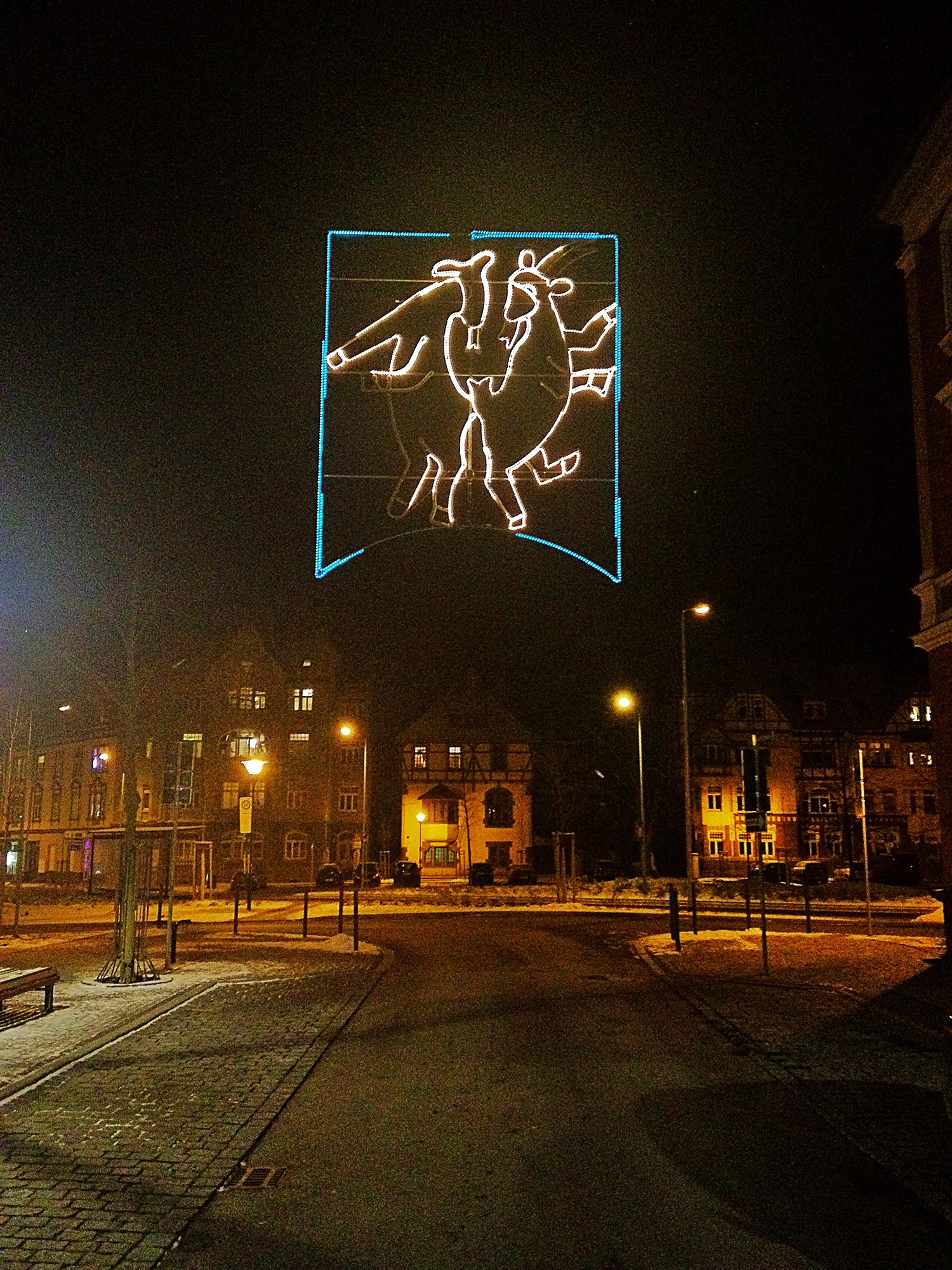 Neon sign of a ram, Ilmenau, Germany