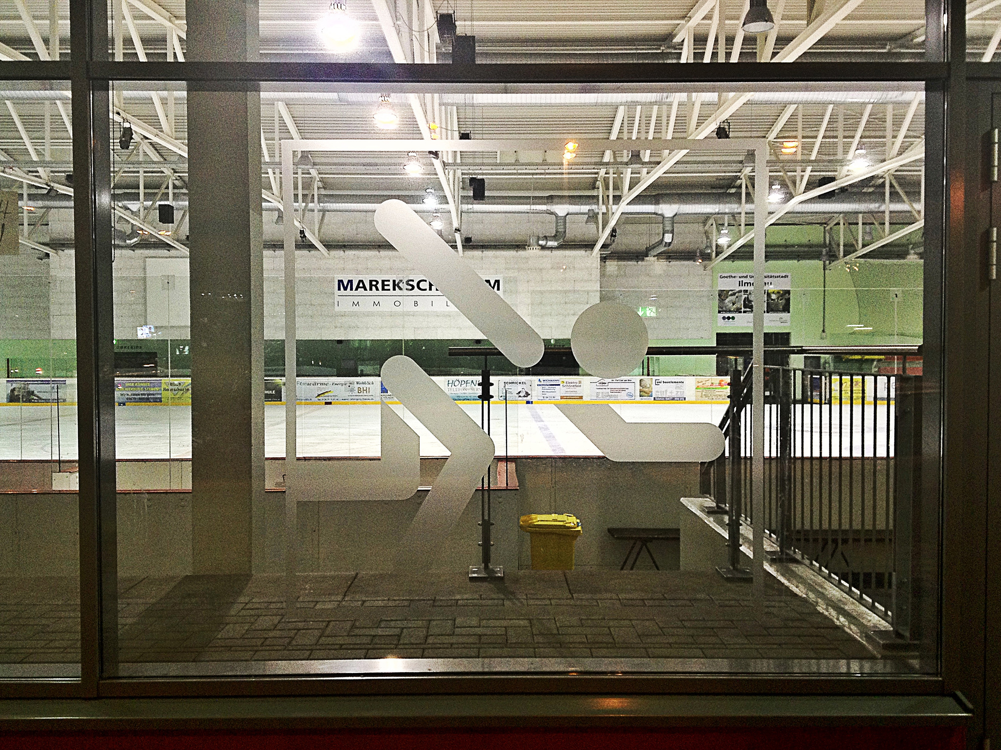 Ice rink logo on window in Ilmenau, Germany